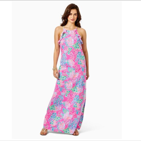 NWT Lilly Pulitzer Barbie Core Billie Maxi Dress Size Large in Prosecco Pink - Picture 2 of 10